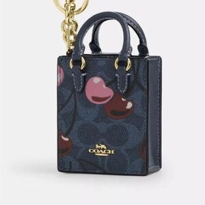 Coach North/South Mini Tote Bag Charm Signature Blue Denim Canvas w/Cher…
